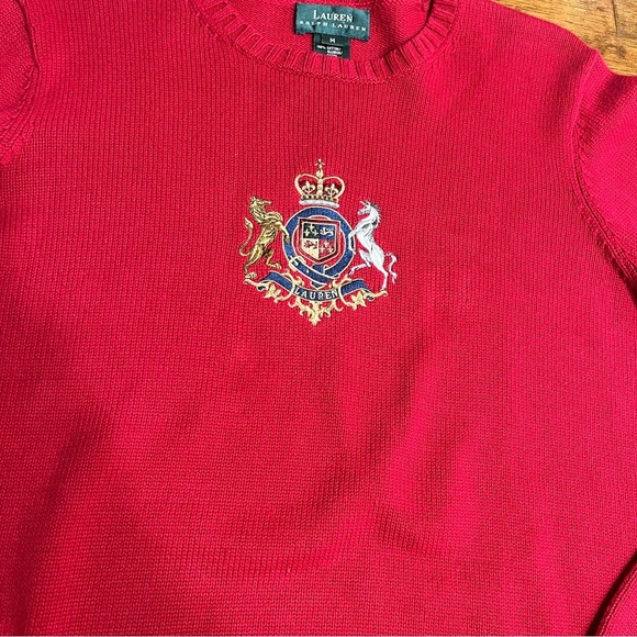 Lauren Ralph Lauren red embroidered emblem sweater crew neck 100% cotton size M - Picture 2 of 6